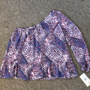 Women’s Blouse One Shoulder Sleeve Sheer NWT